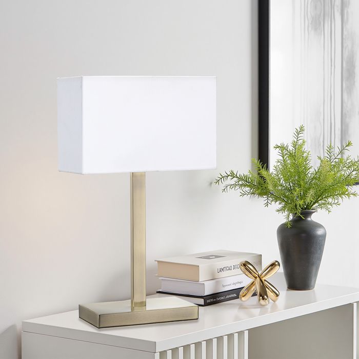 Lampe de Chevet avec Abat-jour en Lin Blanc E27 Ampoule non Incluse pour Chambre H 45cm Base Or