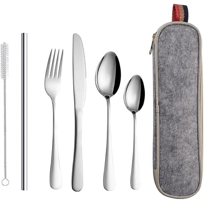 Set de Couverts de Table Portable en Acier InoxydableCouverts Lunch Box Boite a Couvert a EmporterCouvert Camping Pique