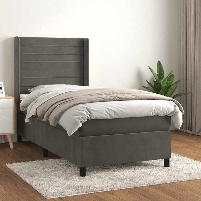 vidaXL Sommier lattes matelas gris foncé 100x200 cm ensemble complet confort soutien optimal literie moderne