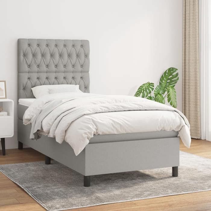 vidaXL Sommier lattes matelas gris clair 100x200 cm tissu ensemble complet confort soutien optimal literie moderne