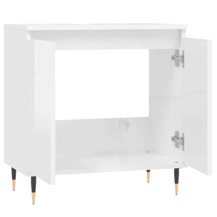 Armoire de bain - Meuble wc - blanc brillant 58x33x60 cm bois dingénierie SSS1941