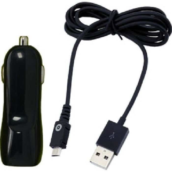 MUVIT SPRING Pack Chargeur Voiture 1USB 1A+ Câble MICRO USB 1M 1A Noir