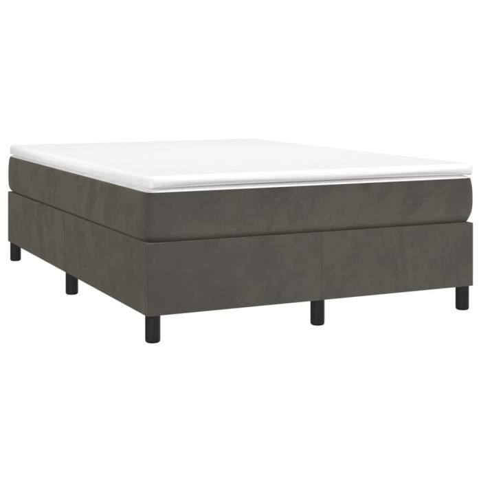 Sommier tapissier - AKOZON - 140x190 cm - Velours gris foncé - Lattes de contreplaqué - 2 places