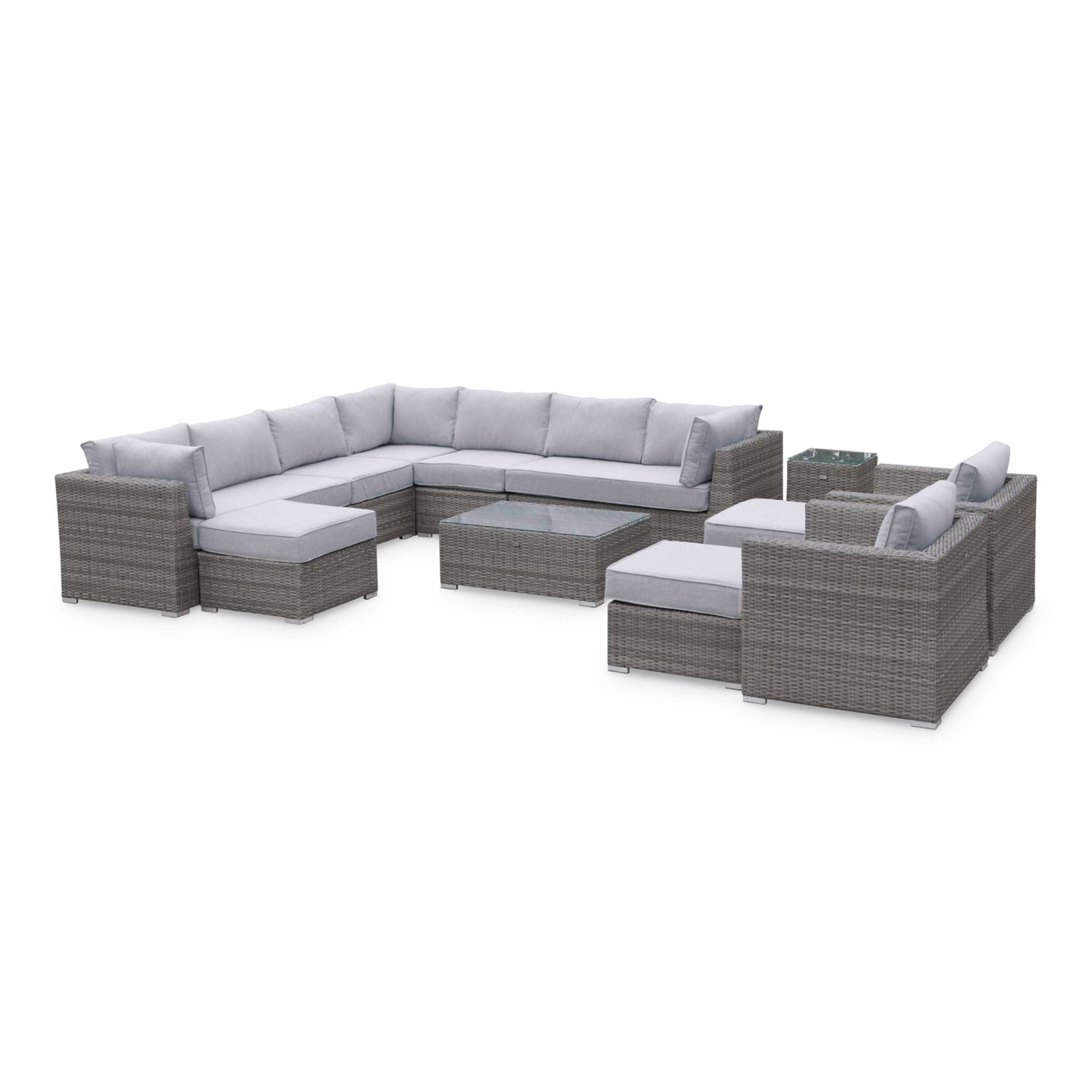 Salon de jardin en résine tressée arrondie XXL  VERONA  Gris