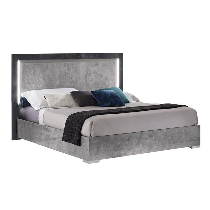 HYDE - Lit 140x190cm Gris Effet Pierre avec Leds HYDE - Lit 140x190cm Gris Effet Pierre avec Leds