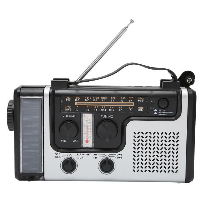 Radio Solaire, FM/AM Portable Avec 12000mAh Batterie Rechargeable, Radio D'urgence Avec Manivelle, Lampe De Poche, Chargeur De Téléphone, Alarme SOS