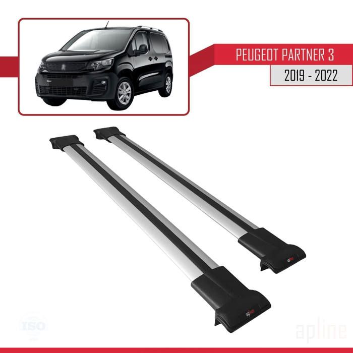 Compatible avec Peugeot Partner 2019-2023 Barres de Toit FLY Modèle Railing Porte-Bagages de voiture GRIS