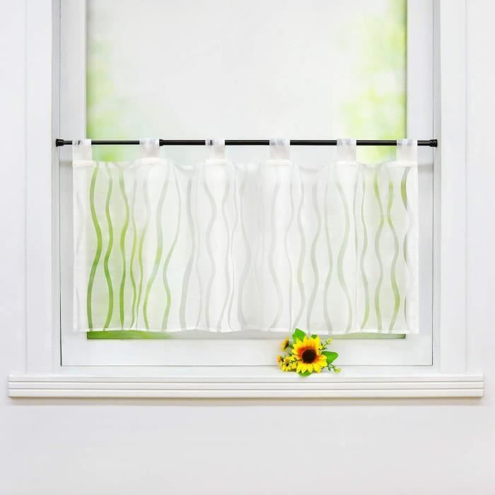 Hongya Rideau Brise Bise Blanc En Voile Vintage Fenetre Voilage Cuisine Avec Oeillets -gris,L-H