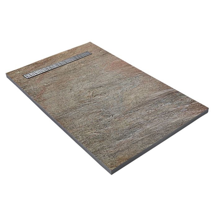 Receveur de douche - U-TILE - 140 x 90 cm Haute densité aspect pierre naturelle 902 avec caniveau excentré