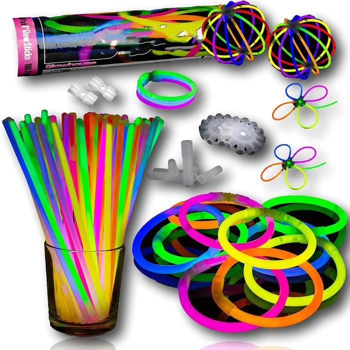 Bâtons lumineux - Haute qualité - 100 bâtons - Connecteurs inclus - Bracelets néon - Fêtes et événements