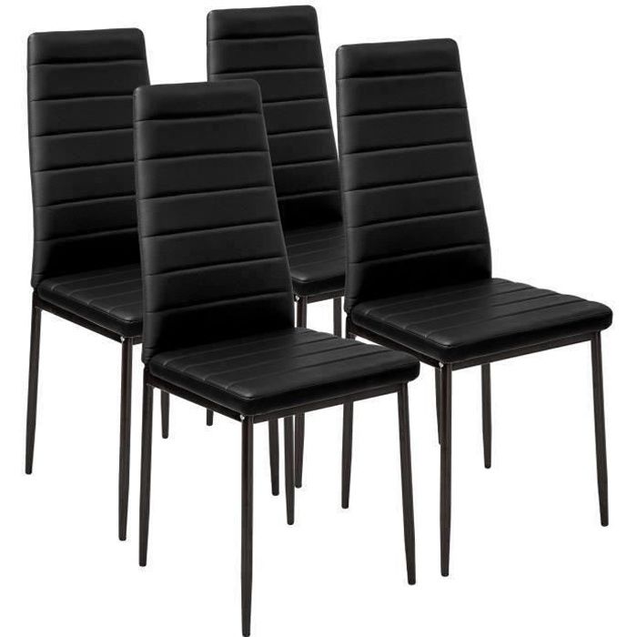 lot de 4 chaises de salle à manger en simili noir cadre en acier