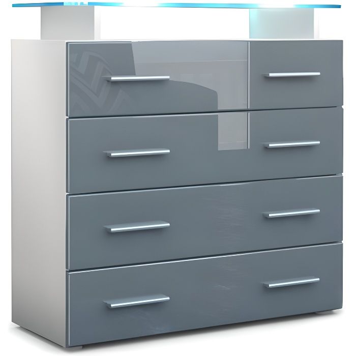 Vladon Commode buffet Pavos V2 Corps en Blanc mat - Façades en Gris haute brillance