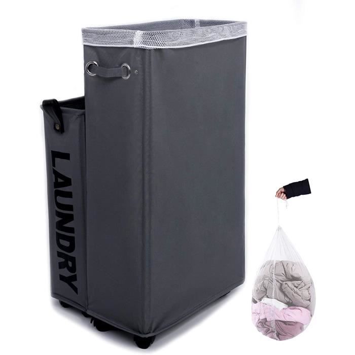 DOKEHOM 90L Grand Paniers à Linge, Sac à Linge Pliable, Corbeilles à Linge Autoportante Et Haute, Bac à Linge Pliable (Noir - 6