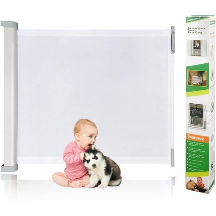 Barrière D'escalier Rétractable Bébé Et Chien - Sans Perçage, Extensible Jusqu'à 125 Cm, Hauteur 68 Cm