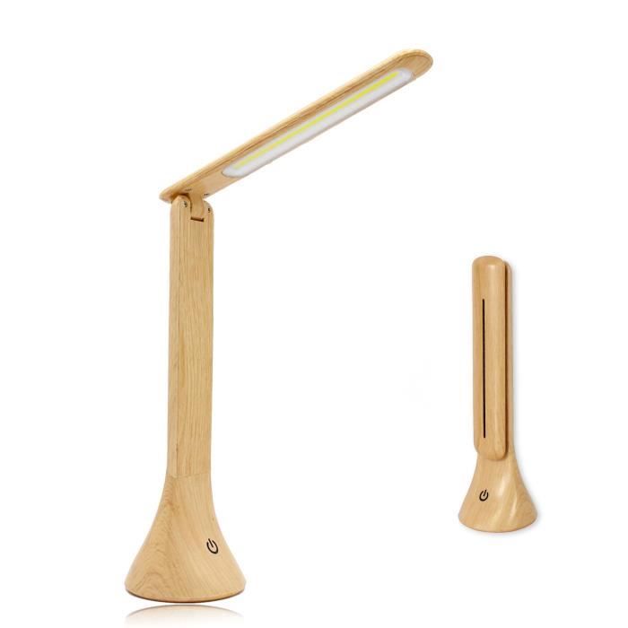 lampe de bureau led tactile - usb ou piles - aspect bois