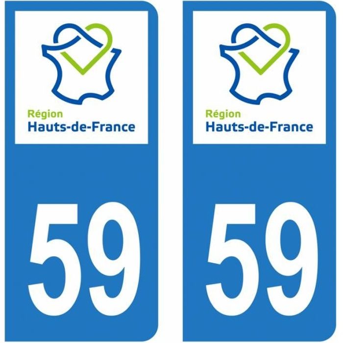 Lot 2 Autocollants Stickers plaque immatriculation voiture auto département 59 Nord Logo Région Hauts-de-France