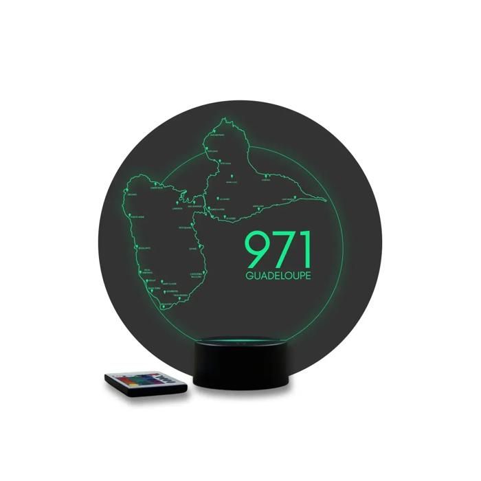 Lampe 3D Île de la Guadeloupe 971 - Veilleuse LED 16 Couleurs + Télécommande - Cadeau Souvenir Antilles - Fabriqué en France