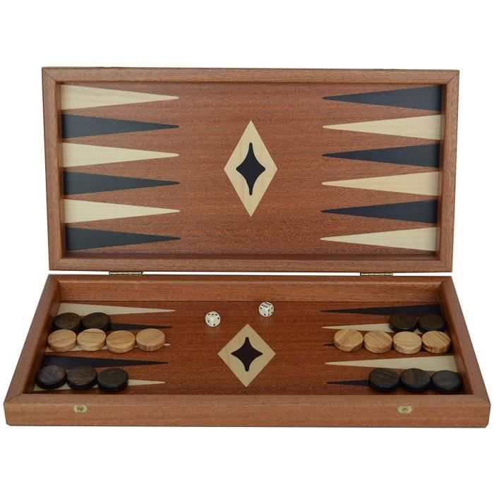 Backgammon In Mogano Wooden Manopoulos - Con 23 Rack, Dadi E Sacchetto - 48x30 Cm Chiuso - Foto 6