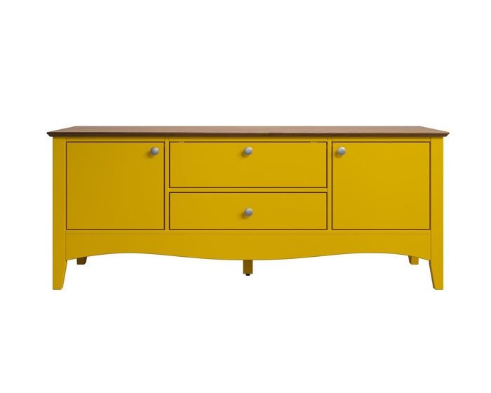 Meuble TV 3 portes 1 tiroir jaune et bois clair Elisa Meuble TV 3 portes 1 tiroir jaune et bois clair Elisa