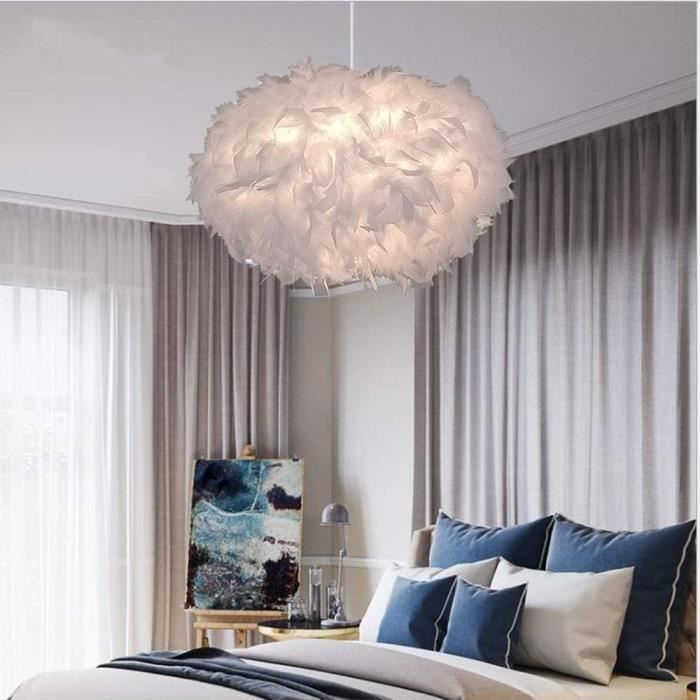 Suspension plafond lustre à plumes blanches - Moderne - 45cm - Salle à manger