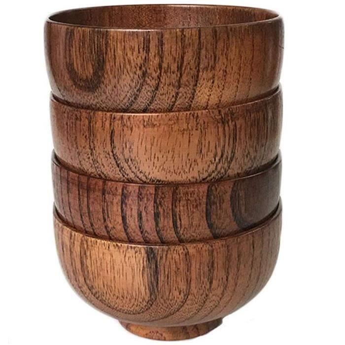 Bol En Bois De Jujubier Avec Cuillères - Service Japonais Soupe & Dessert - Lot De 2