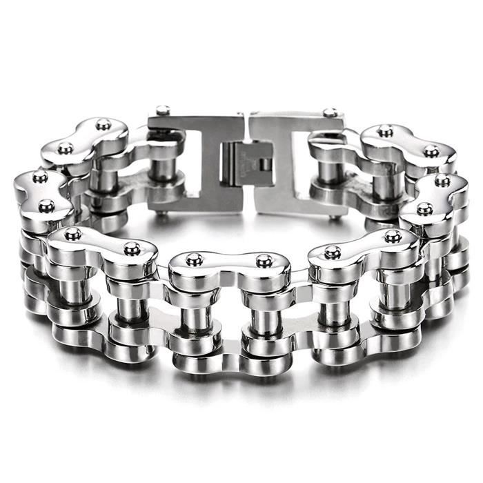 Bracelet Chaîne De Vélo/moto En Acier Inoxydable - Longueur 20 Cm - Largeur 9 Mm - Style Bijou Argenté - Neuf Sans Emballage