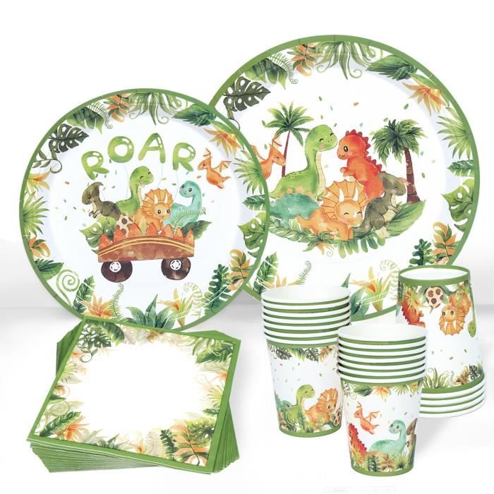 Ensemble Décoration Anniversaire Dinosaure 31 Pièces - Assiettes, Serviettes, Nappe