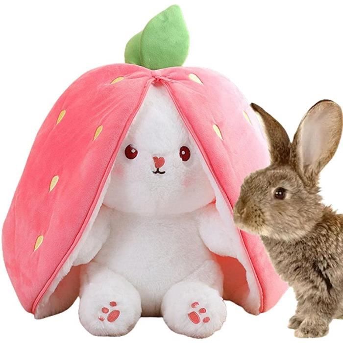 Poupée lapin en peluche créative, 35cm, jouet amusant, carotte, doux, se  cache dans un sac de fraises, jouets pour enfants, cadeau d'anniversaire  pour filles - AliExpress
