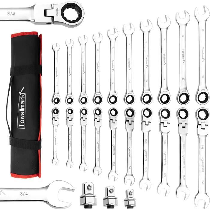 Coffret De 12 Clés Mixtes à Cliquet LIFERUN – 8-19 Mm, Acier Chromé, Neuf