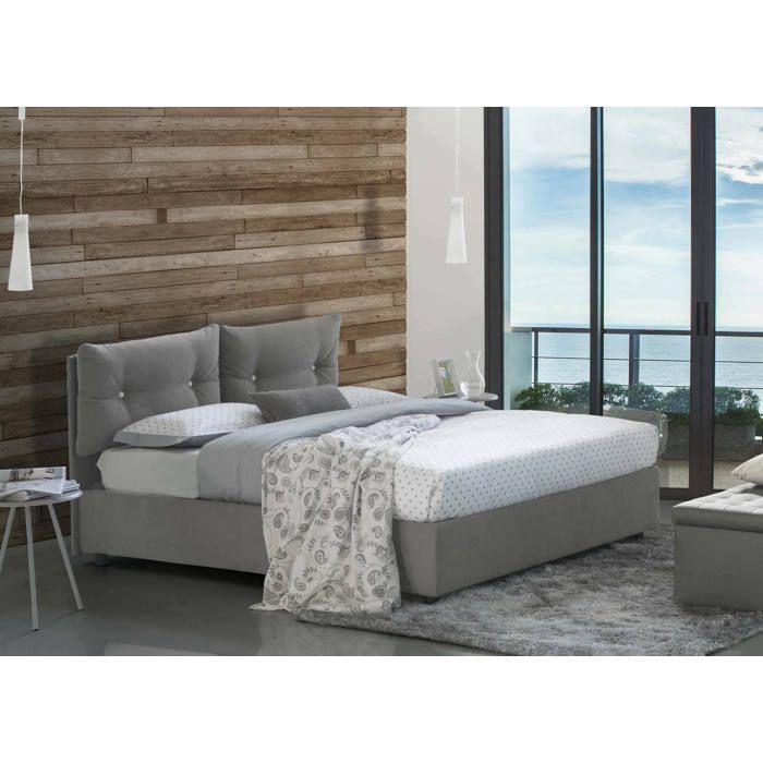 Dmora - Lit double Elisabetta 205x175h95 cm Gris Panneau effet bois et Polyester