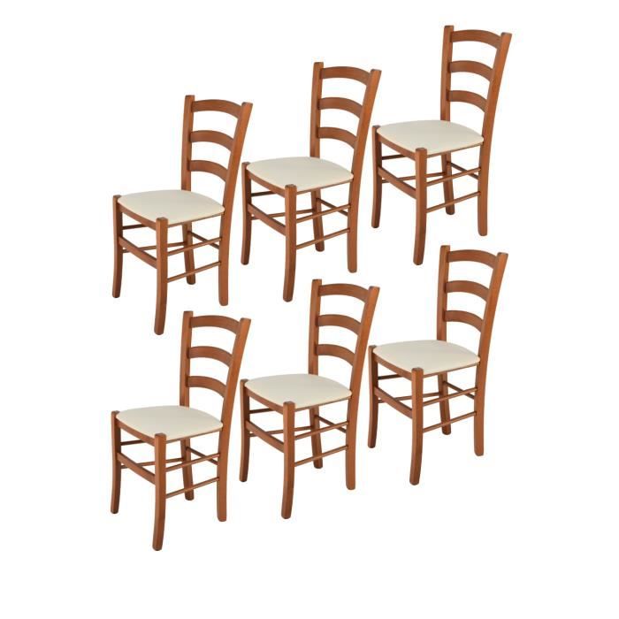 Tommychairs - Set 6 chaises cuisine VENICE structure en bois de hêtre peindré en couleur cerisier et assise en tissu couleur