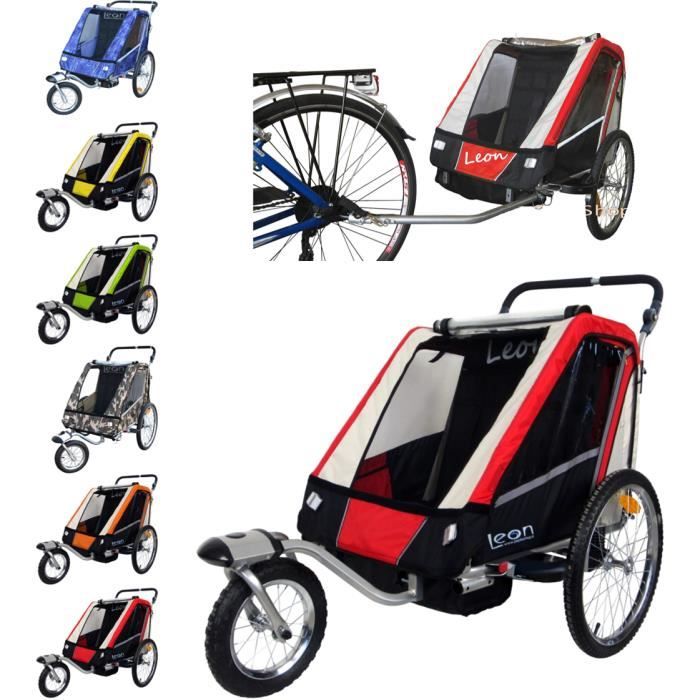 PAPILIOSHOP LEON Remorque poussette avec amortisseur pour le transport de 1 ou 2 enfants à vélo roue avant pivotante bébé rouge