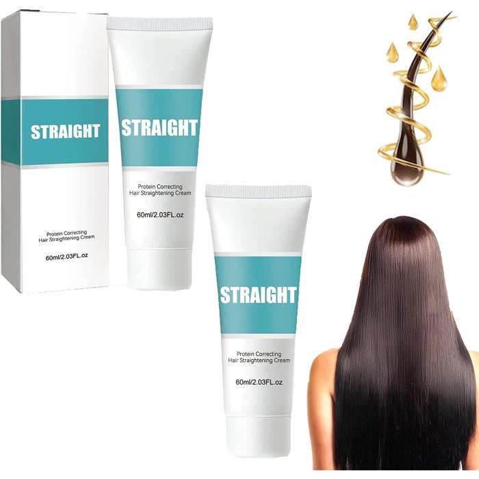 2 Pièces Keratin Protein Correcting Hair Straightening Cream,Silk & Gloss Hair Straightening Cream for All Hair Types