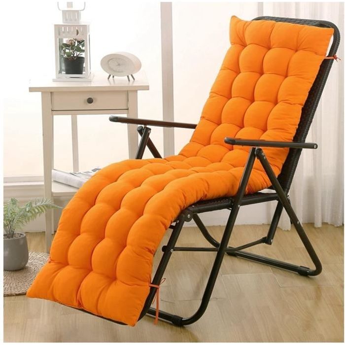 Coussin de Chaise Longue - Orange - Coussin Épais pour Chaise Fauteuil Transat - Meuble de jardin - Relaxation