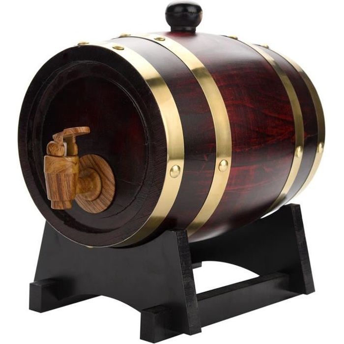 Tonneau à Vin 3L Bois De Chêne Noir Vintage - Avec Robinet Distributeur, Idéal Vin, Whisky, Brandy & Décoration