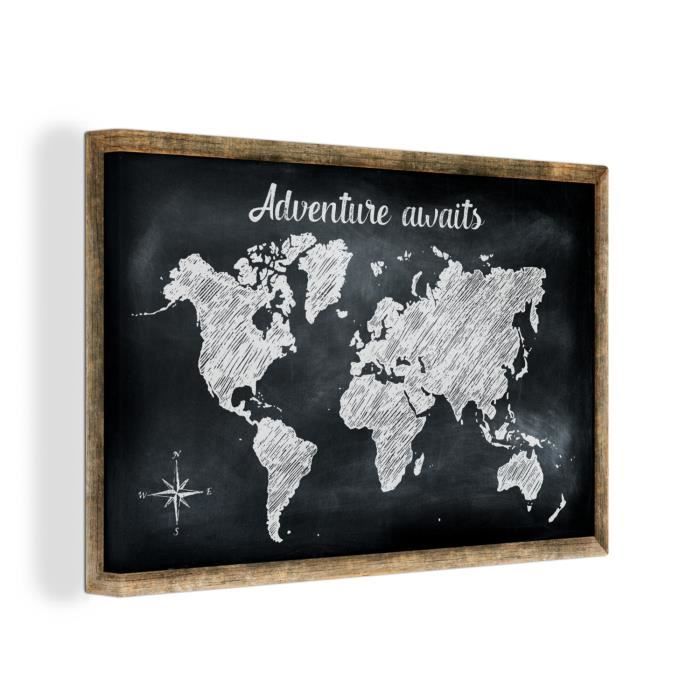Tableau Sur Toile Carte Du Monde - 90x60 Cm, Impression Haute Qualité, Cadre Bois 2 Cm, Prêt à Accrocher - 2