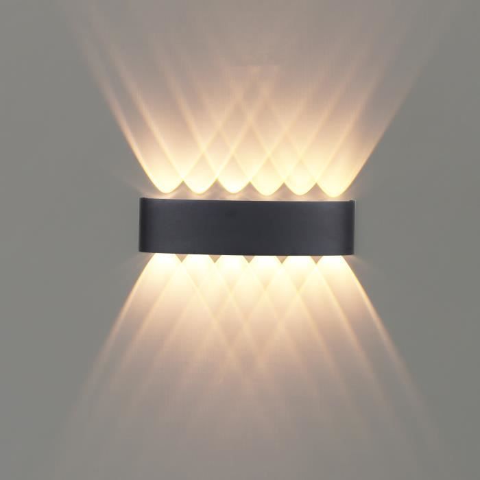 Applique Murale Intérieure LED Moderne Noire 12W Zaku Lampe en Aluminium Up Down Spot Lumière Nuit Luminaire Blanc Chaud