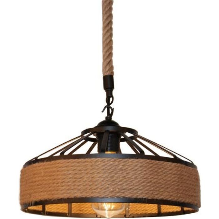 COUNT - E27 Corde de Chanvre Lampe Suspendue Vintage Lampe Suspension Plafonnier Lustre Rétro Industriel métal - 1pcs ø30cm