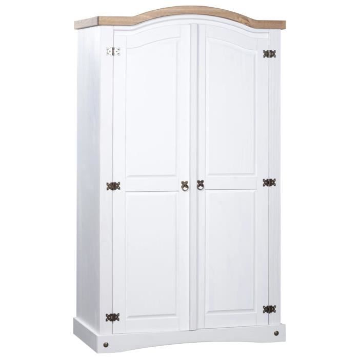 Garde-robe Pin mexicain Gamme Corona 2 portes Blanc - Style Campagne - Bois massif - Marron - Mat - Adulte
