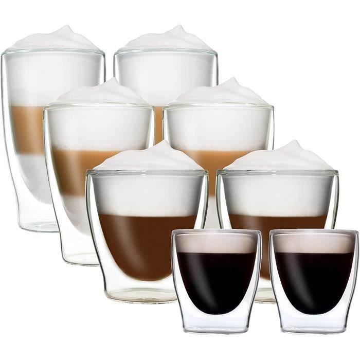 à double paroi Verres à café, Espresso Tasses à café à double paroi à  verres pour espresso Macchitato Café Thé ,250ml Set of 8