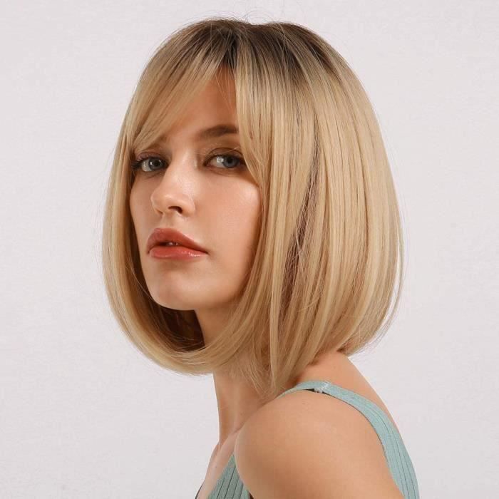 HTTDSLF Noir Straight Bob Wig With Bangs Perruque pour Femmes, Noir Bob HTTDSLF Noir Straight Bob Wig With Bangs Perruque pour Femmes, Noir Bob