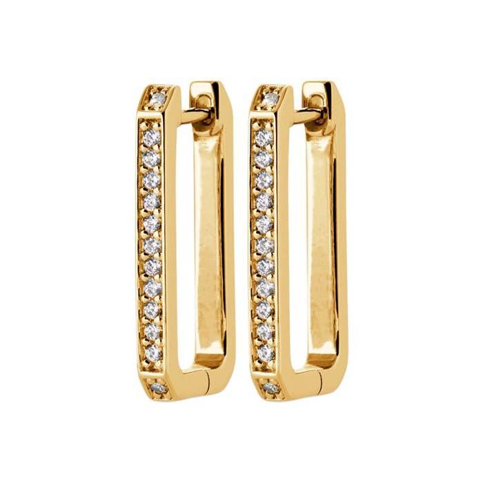 Boucles D'oreilles Créoles En Or 585/14 Carats Avec Zircones - Modèle HLK-29-1, Diamètre 15,5 Mm, Brillant, Boîte Cadeau Incluse