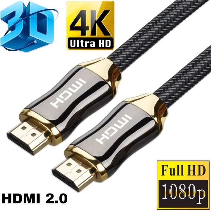 Câble HDMI 4K 2M - Câble hdmi 2.0 professionnel en Nylon Tressé ultra HD  2160p 4K 3D Full HD - Cdiscount TV Son Photo