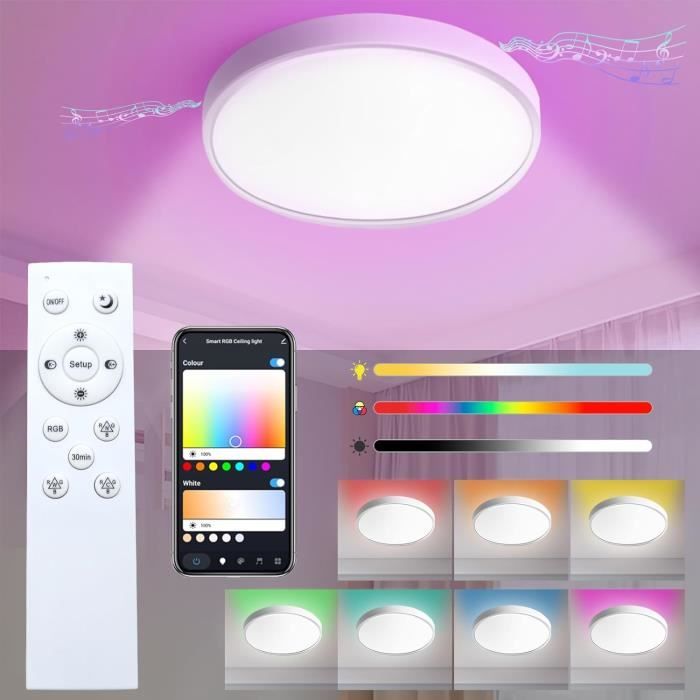 ZWOOS Plafonnier LED 30W Dimmable RGB Avec Télécommande – 2200LM, 2700K-6500K, Contrôle App & Vocal