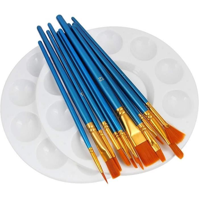 Lot De 12 Pinceaux En Nylon - Pour Peinture Corps, Visage, Aquarelle, Acrylique - Artiste, Maquillage, Loisir Créatif - Cadeau Enfant Ou Adulte
