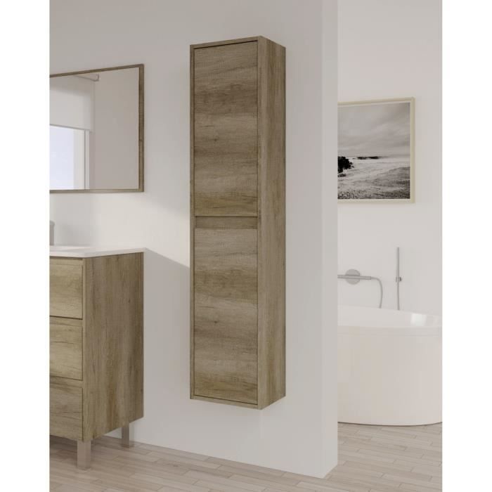 dmora - colonne de salle de bains salinas, meuble colonne pour salle de bain avec 2 portes, armoire suspendue, 30x26h140 cm, chêne