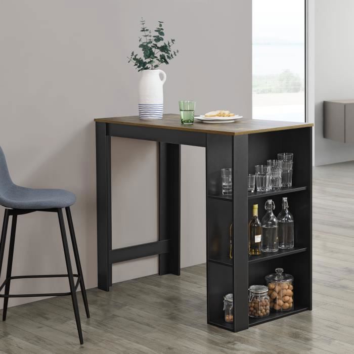 Table de Bar Danderyd 3 Étagères 120x60x106 cm Noir Chêne Foncé [en.casa]