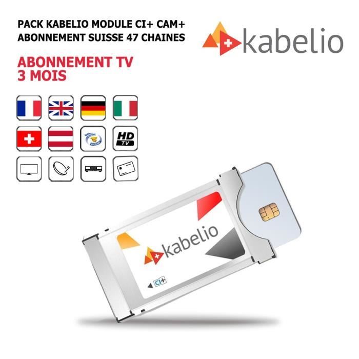Pack Module Kabelio CI+ Cam + Abonnement Tv 3 mois bouquet Suisse 47 chaînes Européennes Françaises Allemandes Italiennes Anglaises