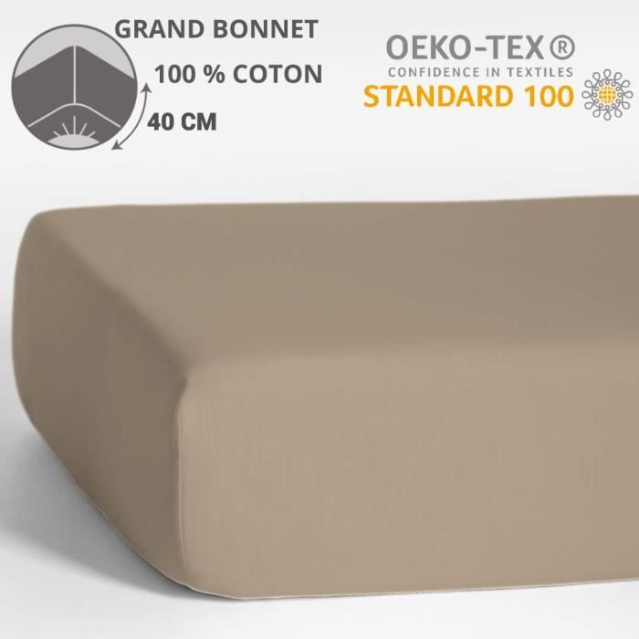 Drap housse - HOMEROKK - Classique - 200 x 200 cm - 100% coton - Bonnet 40 cm - OEKO-TEX Drap housse - HOMEROKK - Classique - 200 x 200 cm - 100% coton - Bonnet 40 cm - OEKO-TEX