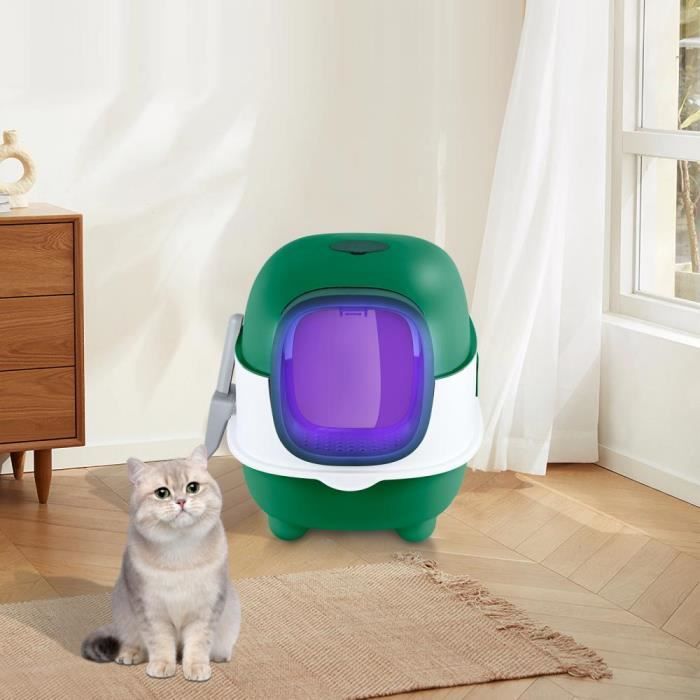 Meilleurs prix pour YIYI. Bac à litière anti-odeur pour chat avec lumière UV, 56*39*40cm, vert.